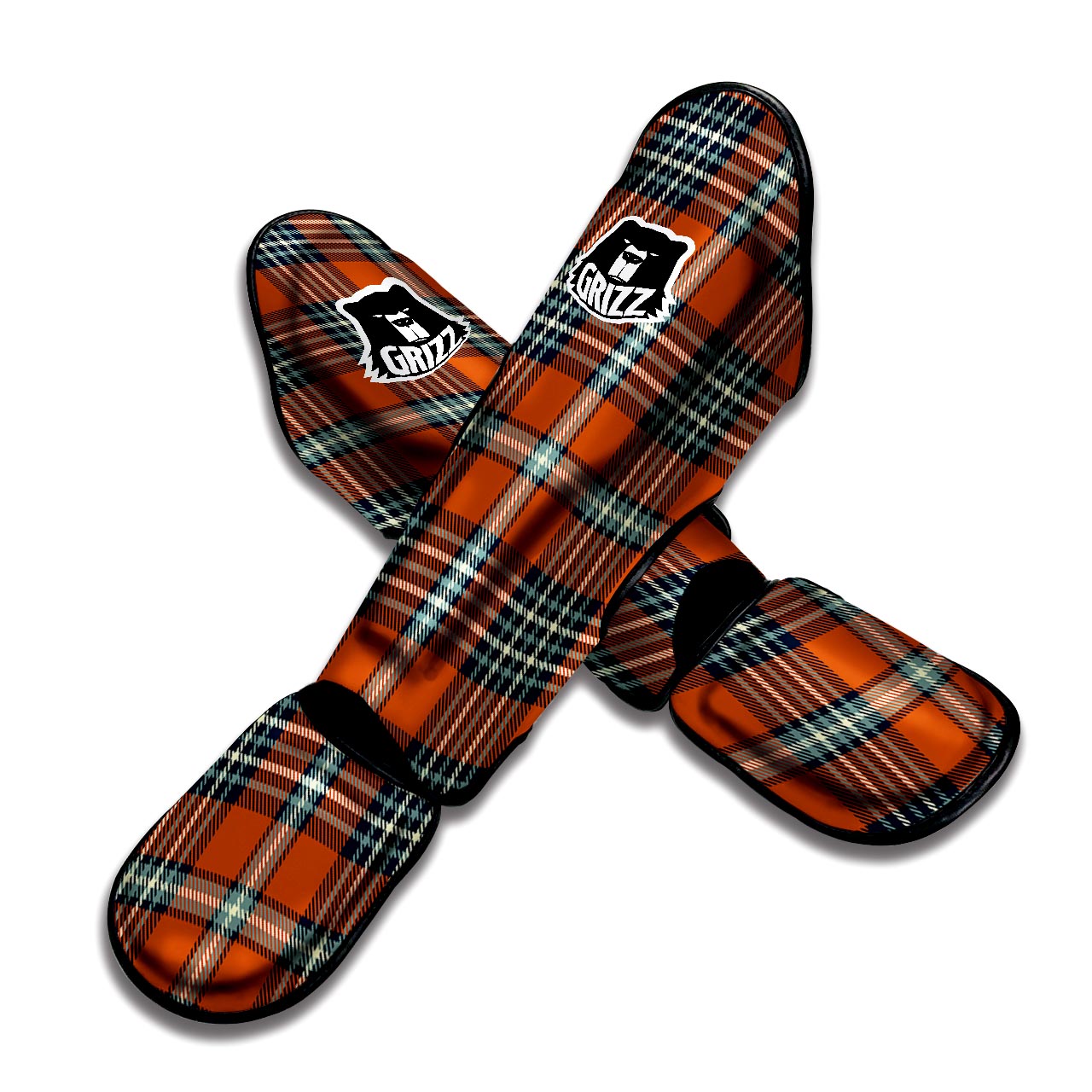 Tartan Orange Plaid Muay Thai Shin Guard-grizzshop