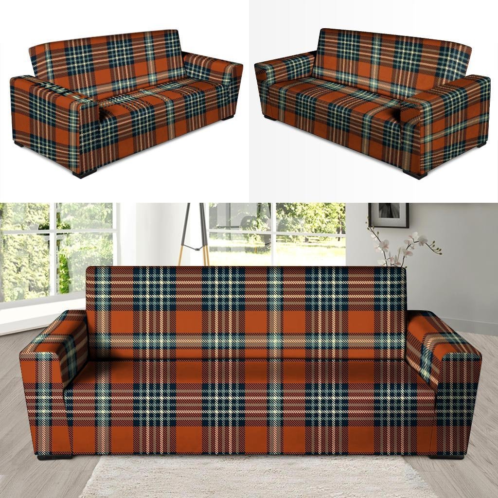 Tartan Orange Plaid Sofa Cover-grizzshop