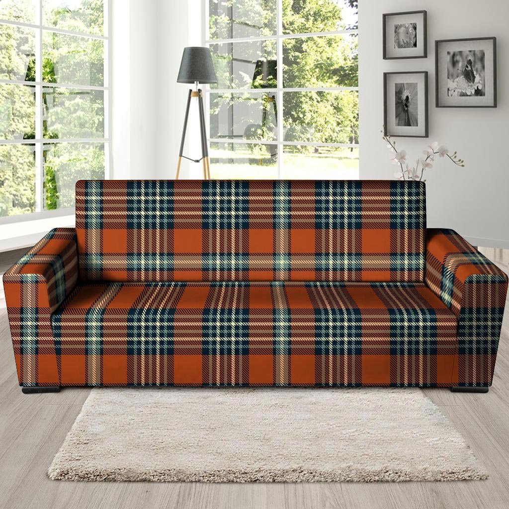 Tartan Orange Plaid Sofa Cover-grizzshop