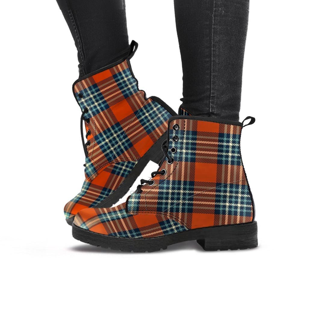 Tartan Orange Plaid Women's Boots-grizzshop