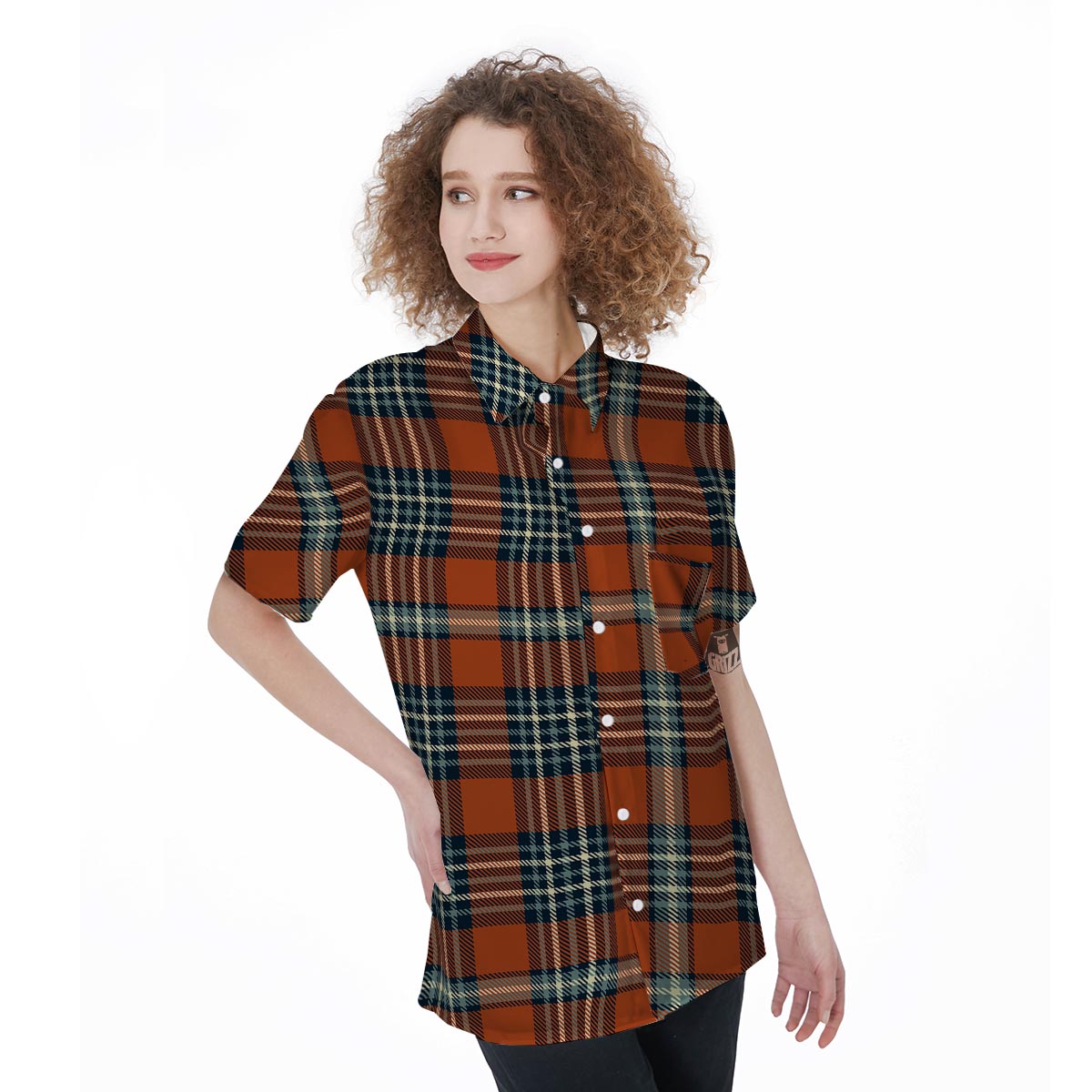 Tartan Orange Plaid Women's Short Sleeve Shirts-grizzshop