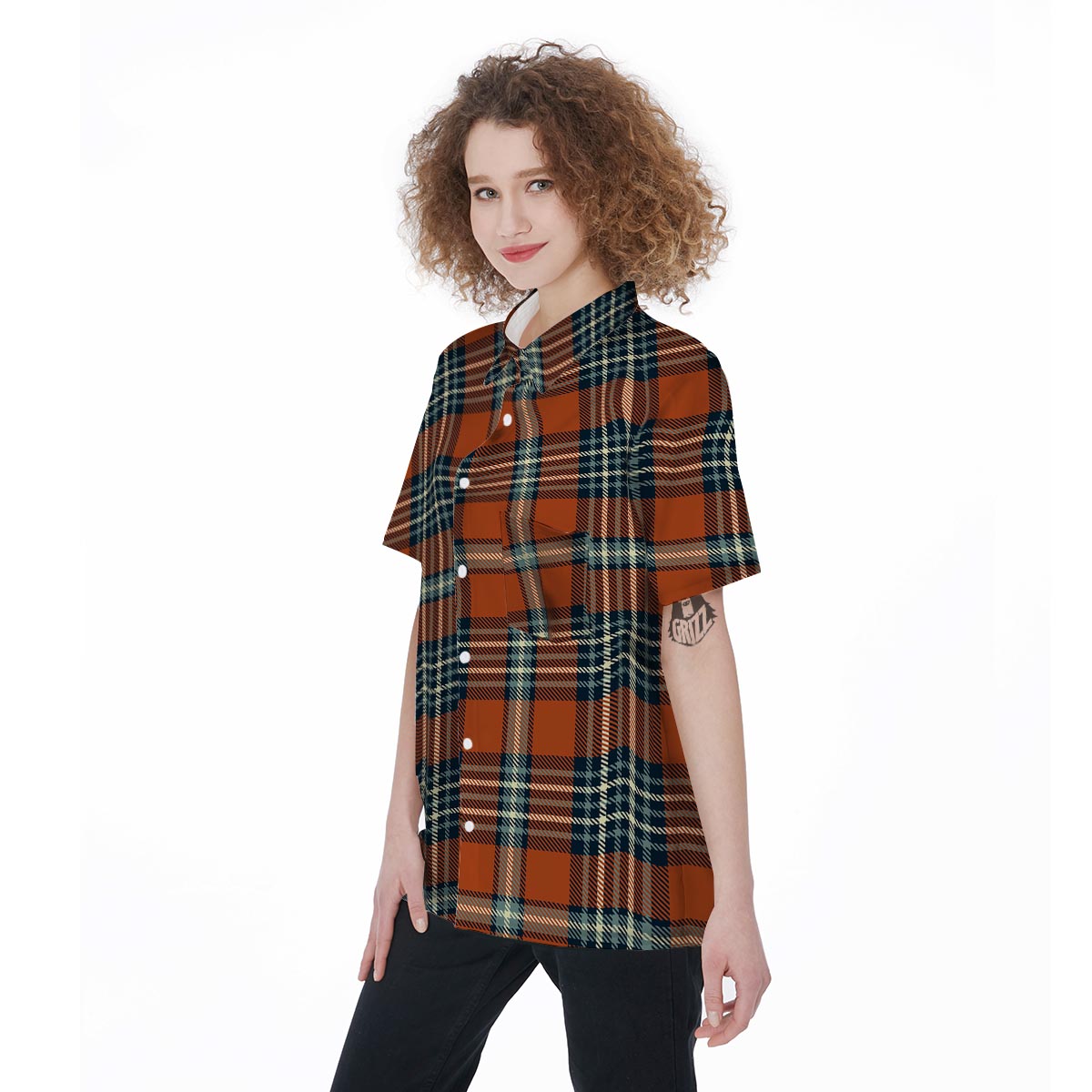 Tartan Orange Plaid Women's Short Sleeve Shirts-grizzshop