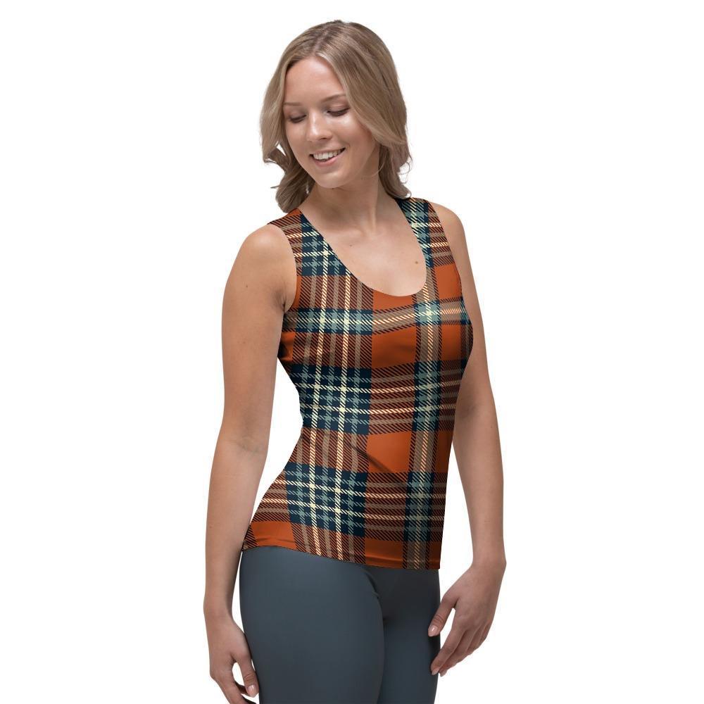 Tartan Orange Plaid Women's Tank Top-grizzshop
