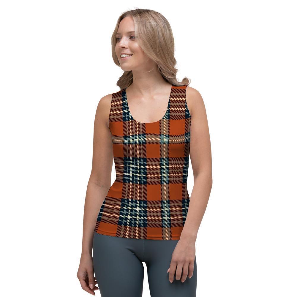 Tartan Orange Plaid Women's Tank Top-grizzshop
