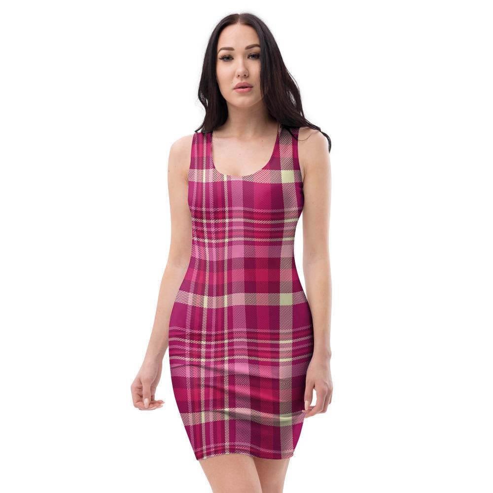 Tartan Pink Plaid Bodycon Dress-grizzshop