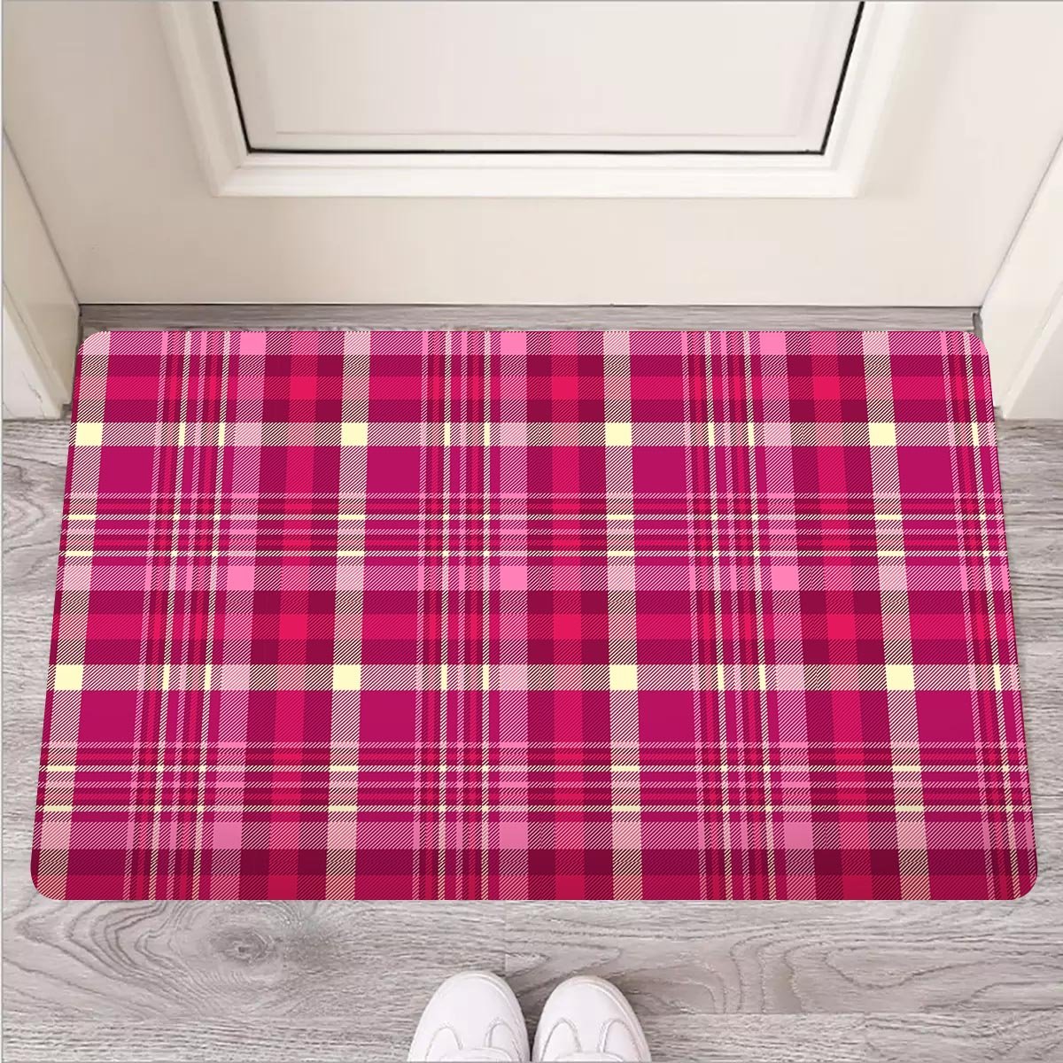 Tartan Pink Plaid Door Mat-grizzshop