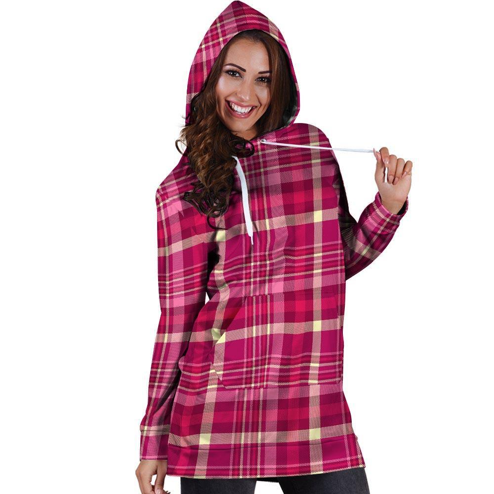 Tartan Pink Plaid Hoodie Dress-grizzshop