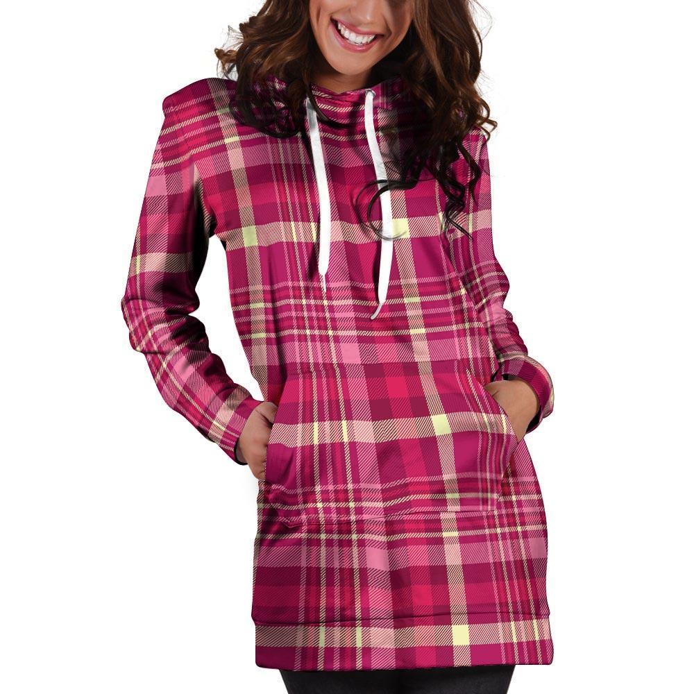 Tartan Pink Plaid Hoodie Dress-grizzshop