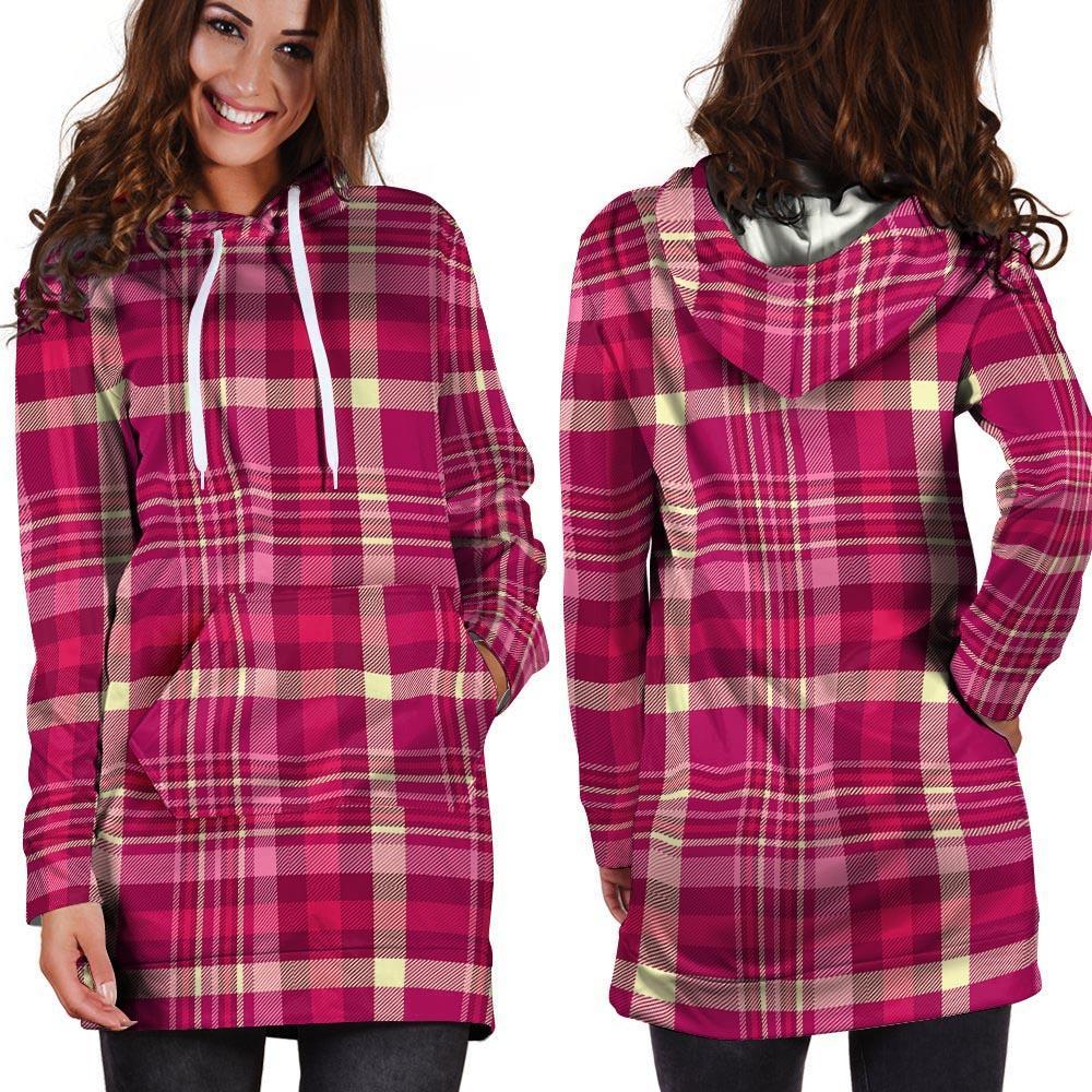 Tartan Pink Plaid Hoodie Dress-grizzshop