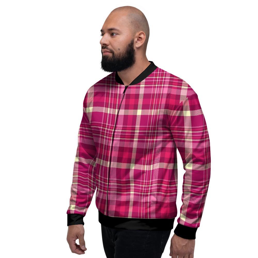 Tartan Pink Plaid Men's Bomber Jacket-grizzshop