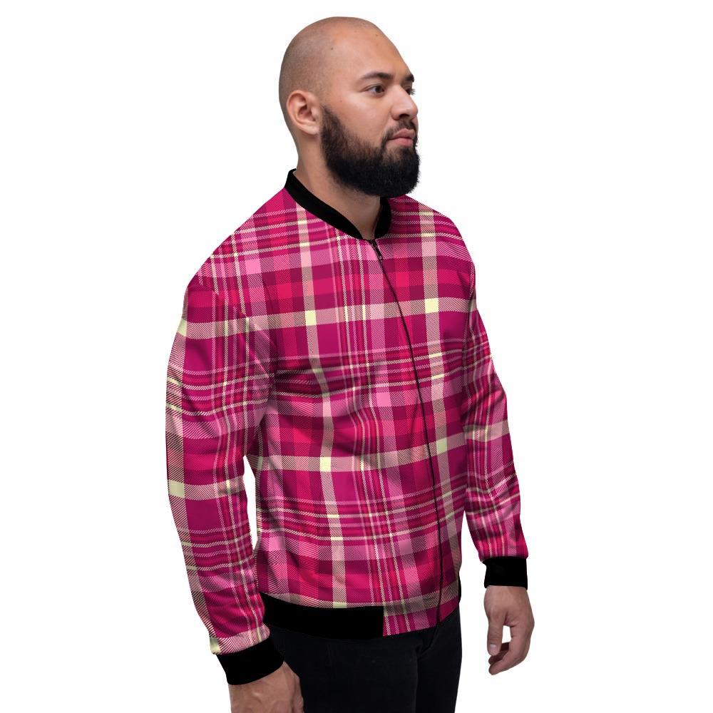 Tartan Pink Plaid Men's Bomber Jacket-grizzshop