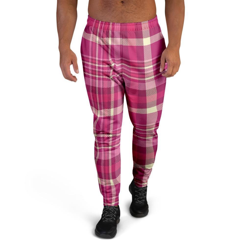 Tartan Pink Plaid Men's Joggers-grizzshop