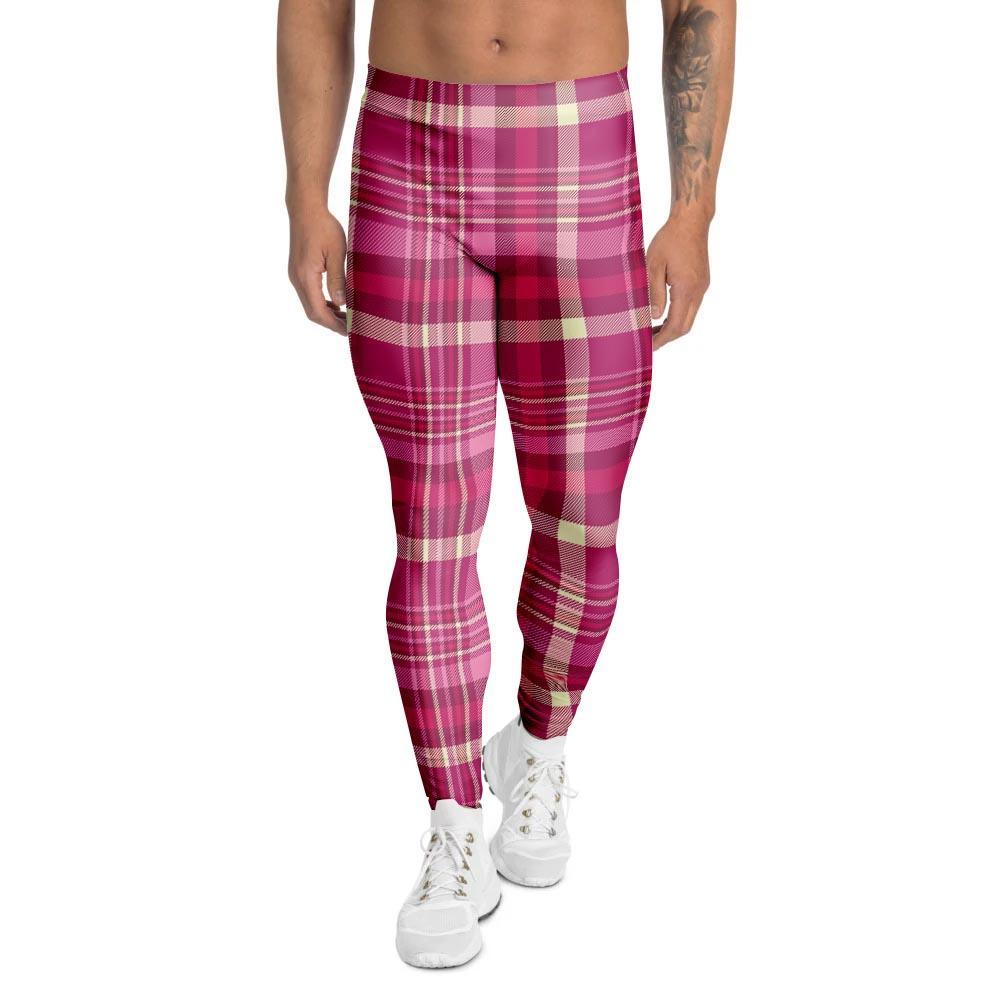 Tartan Pink Plaid Men's Leggings-grizzshop