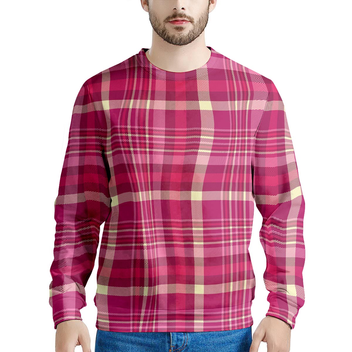 Tartan Pink Plaid Men's Sweatshirt-grizzshop