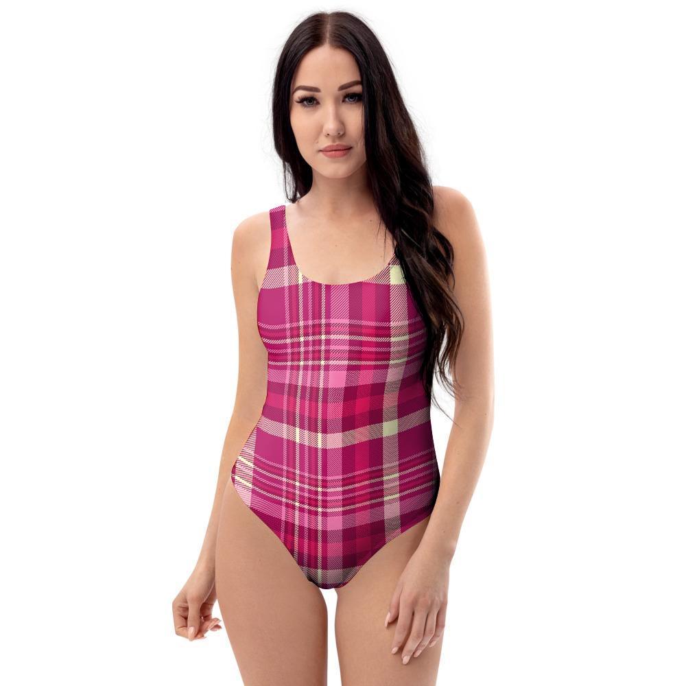 Tartan Pink Plaid One Piece Swimsuite-grizzshop