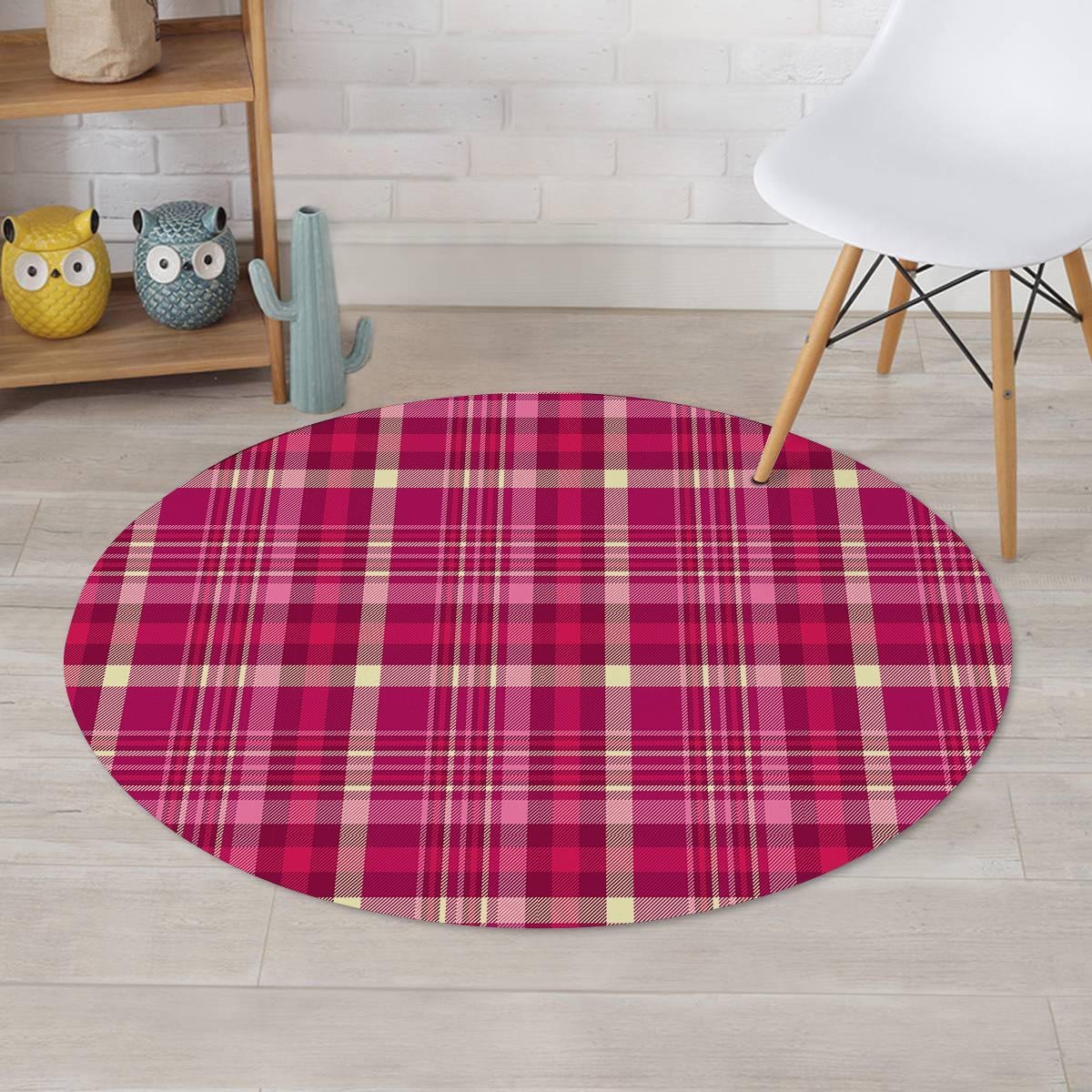 Tartan Pink Plaid Round Rug-grizzshop