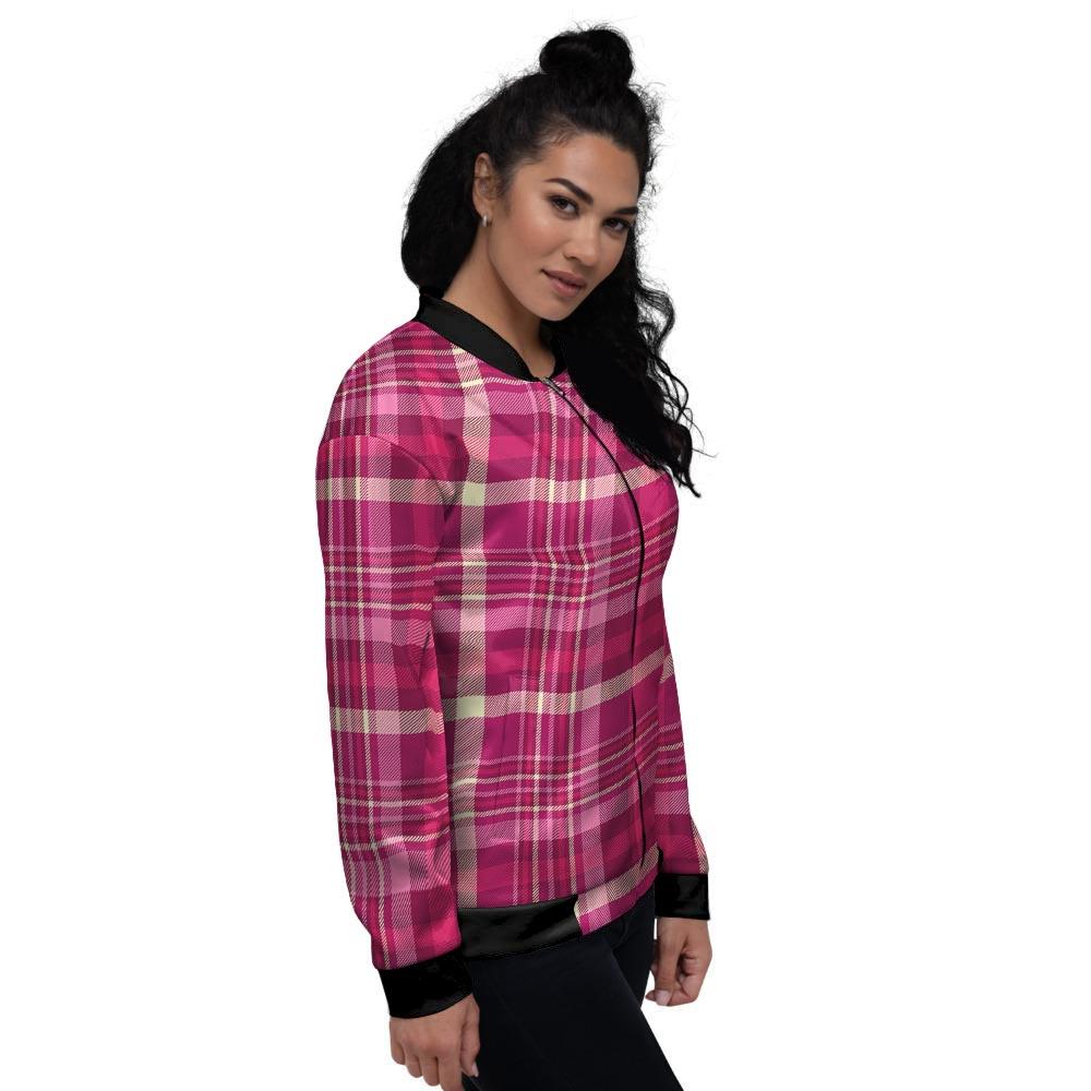 Tartan Pink Plaid Women's Bomber Jacket-grizzshop