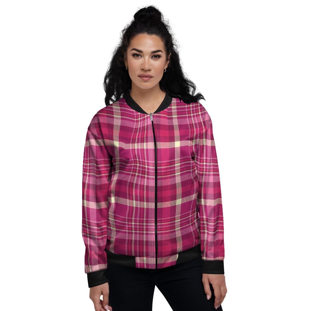 Tartan Pink Plaid Women's Bomber Jacket-grizzshop