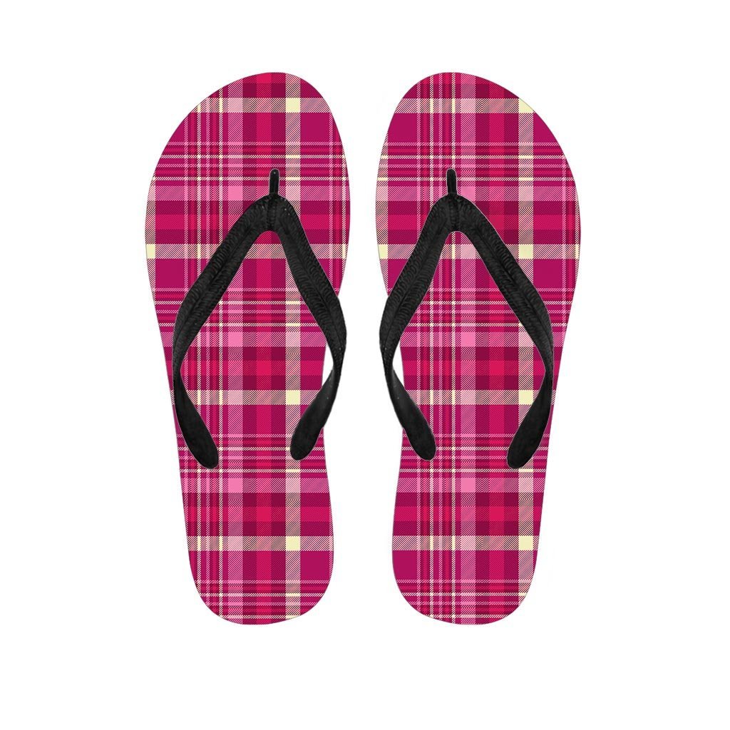 Tartan Pink Plaid Women's Flip Flops-grizzshop