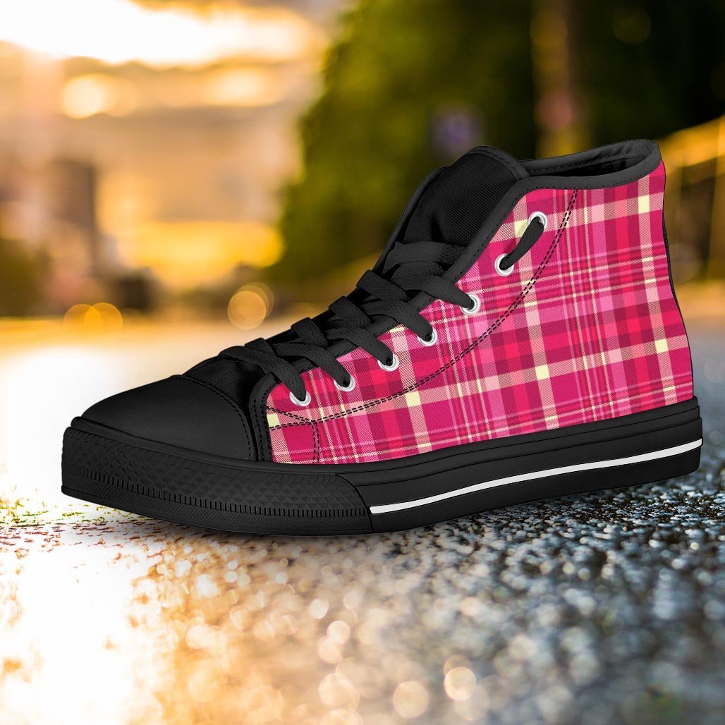 Tartan Pink Plaid Women's High Top Shoes-grizzshop