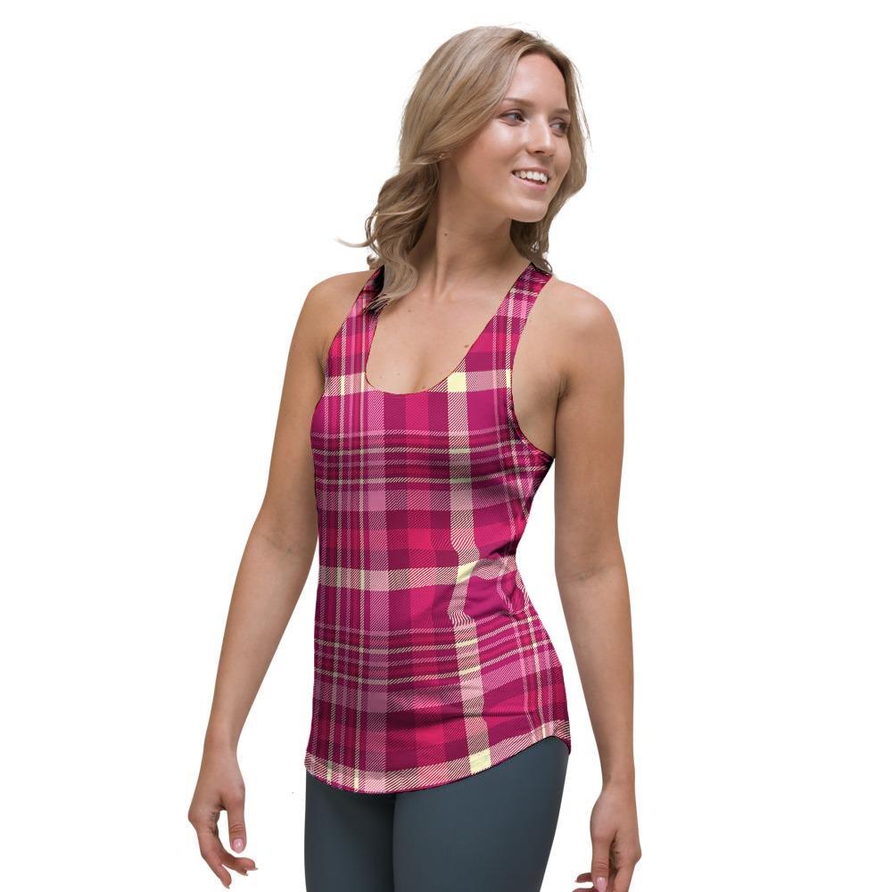 Tartan Pink Plaid Women's Racerback Tank Top-grizzshop