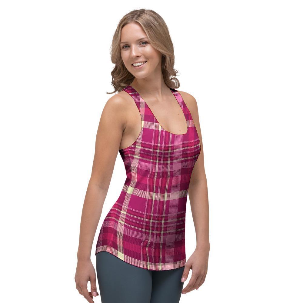 Tartan Pink Plaid Women's Racerback Tank Top-grizzshop