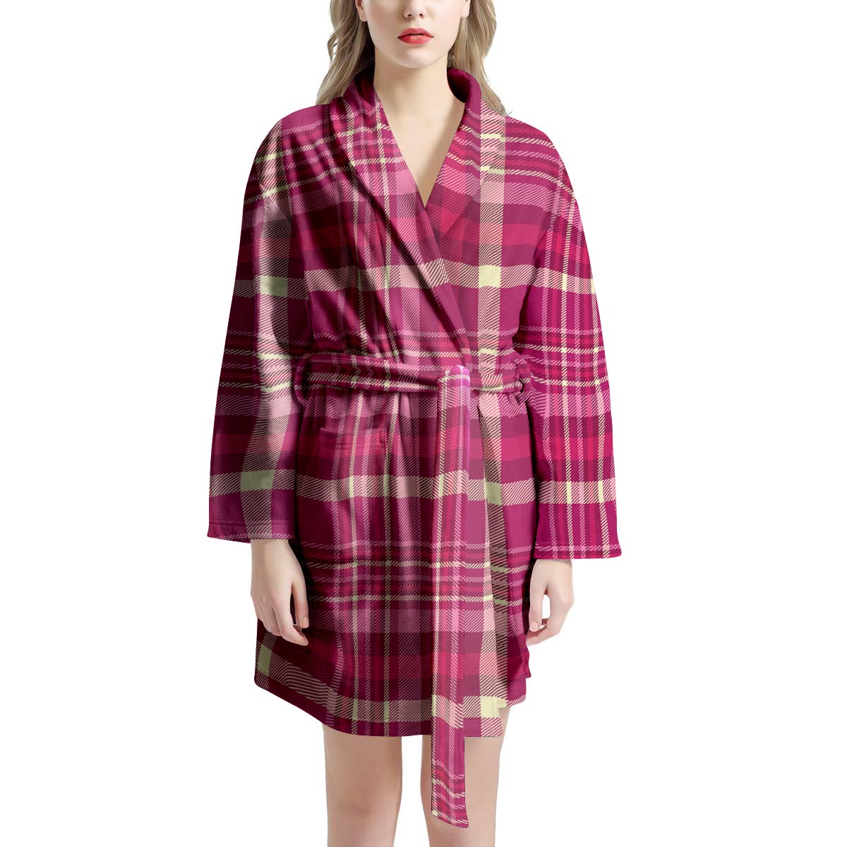 Tartan Pink Plaid Women's Robe-grizzshop