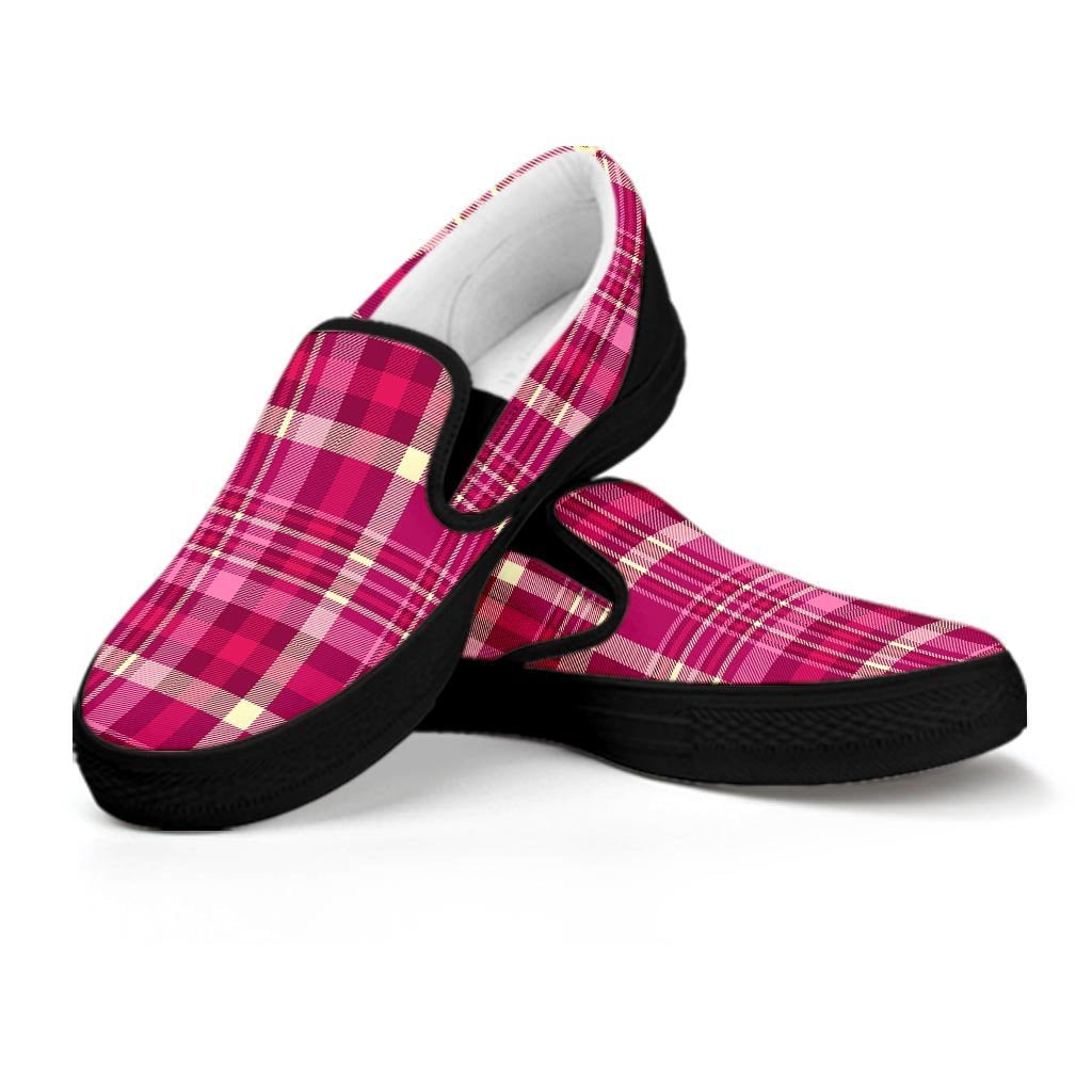 Tartan Pink Plaid Women's Slip On Sneakers-grizzshop