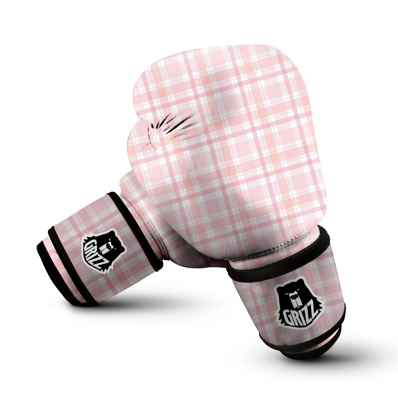 Tartan Pink Print Pattern Boxing Gloves-grizzshop