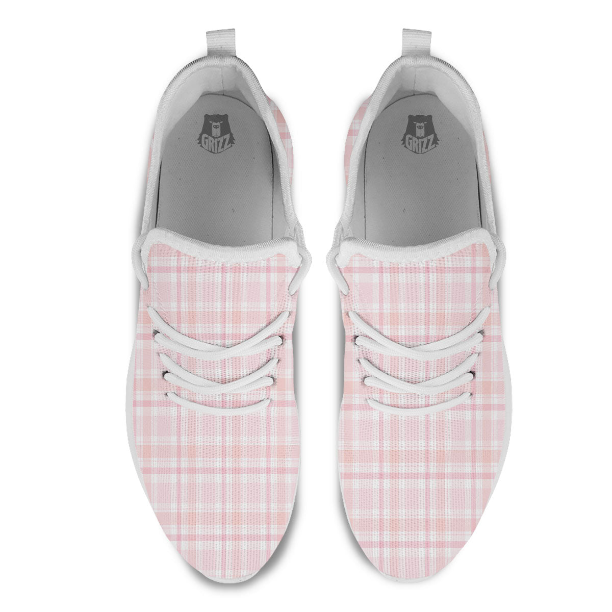 Tartan Pink Print Pattern White Athletic Shoes-grizzshop