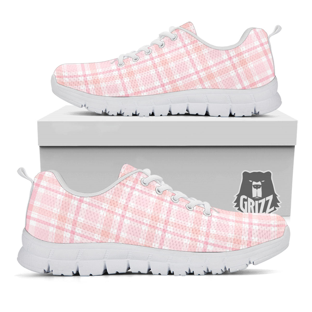 Tartan Pink Print Pattern White Sneaker-grizzshop