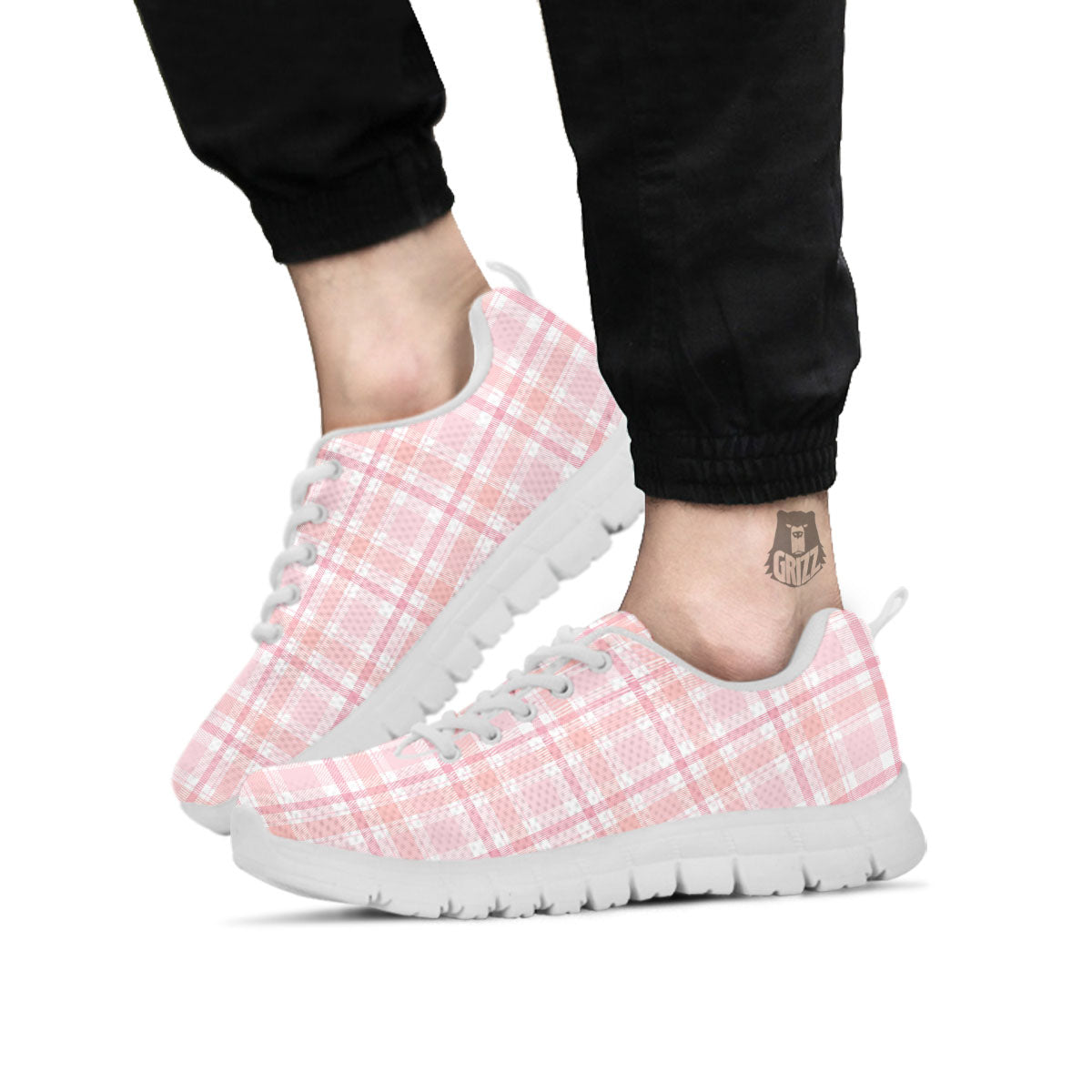 Tartan Pink Print Pattern White Sneaker-grizzshop