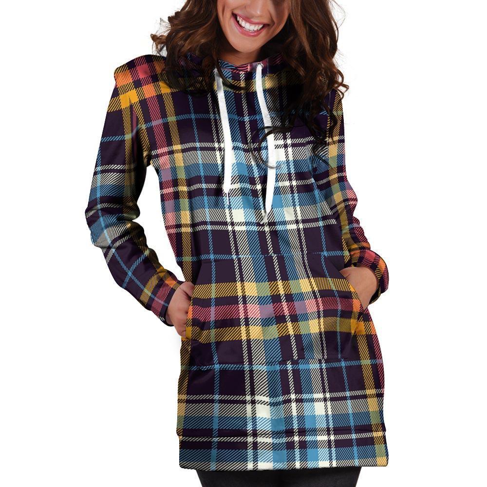 Tartan Plaid Hoodie Dress-grizzshop