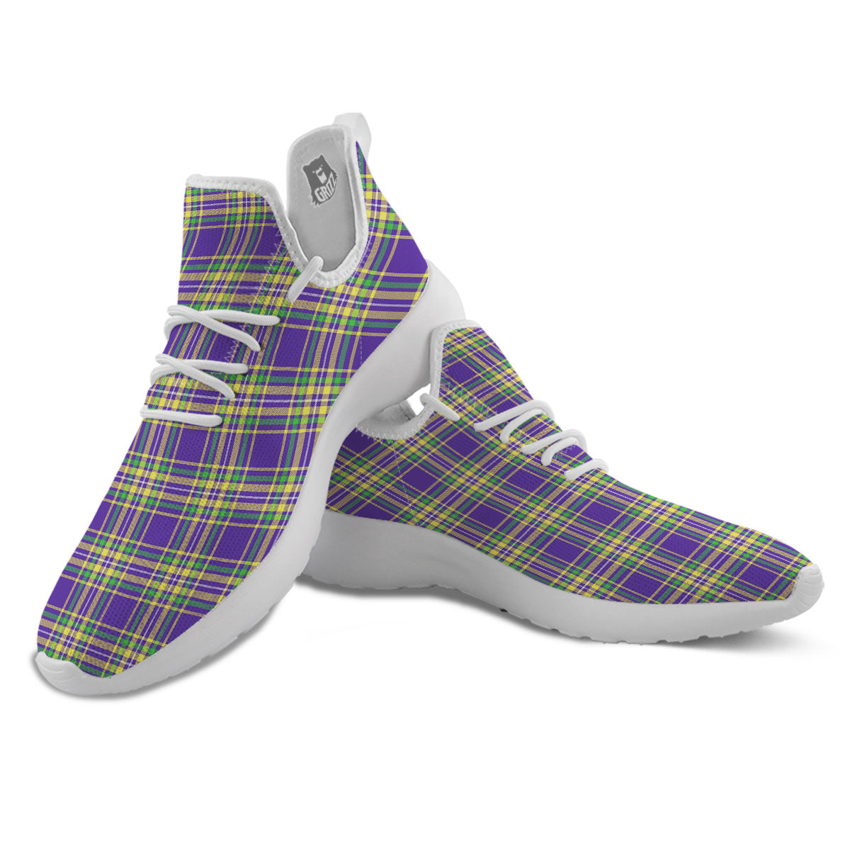 Tartan Plaid Mardi Gras Print Pattern White Athletic Shoes-grizzshop