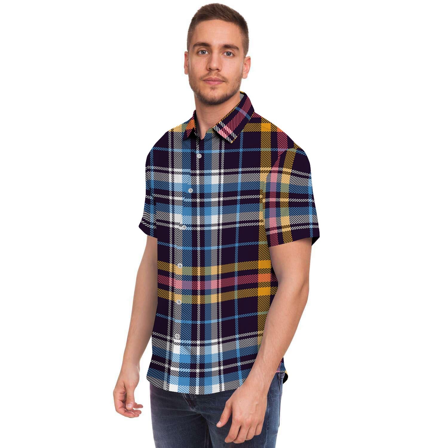 Tartan Plaid Men's Short Sleeve Shirt-grizzshop