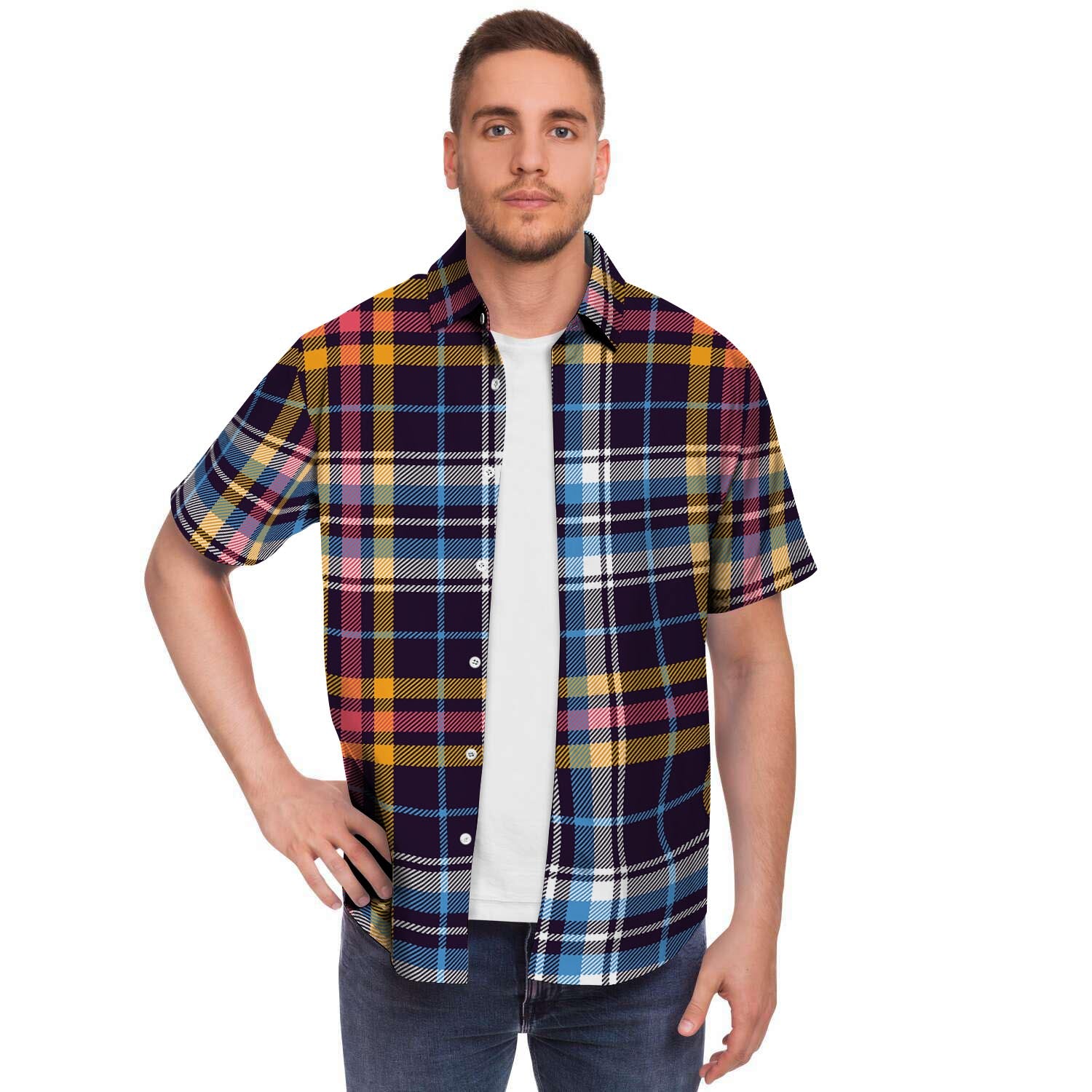 Tartan Plaid Men's Short Sleeve Shirt-grizzshop