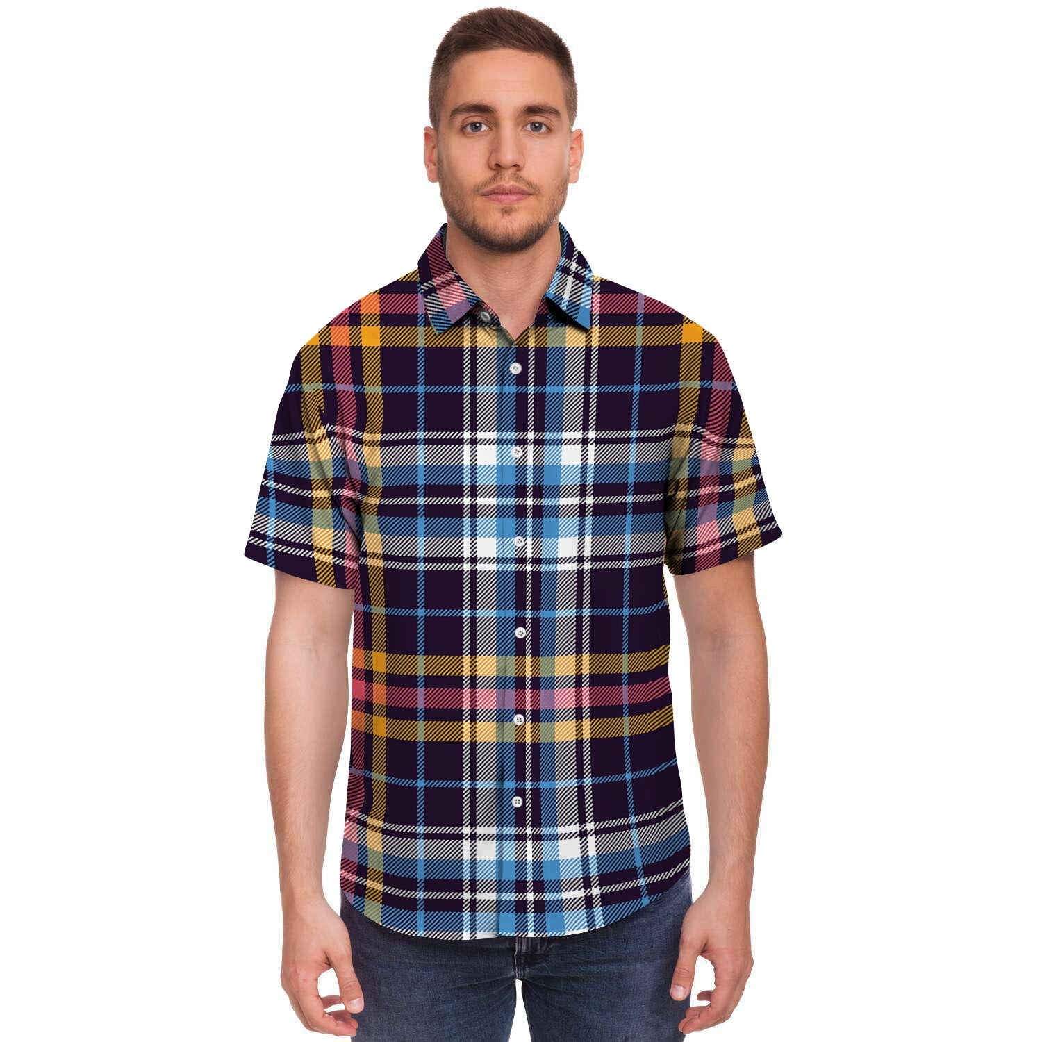 Tartan Plaid Men's Short Sleeve Shirt-grizzshop