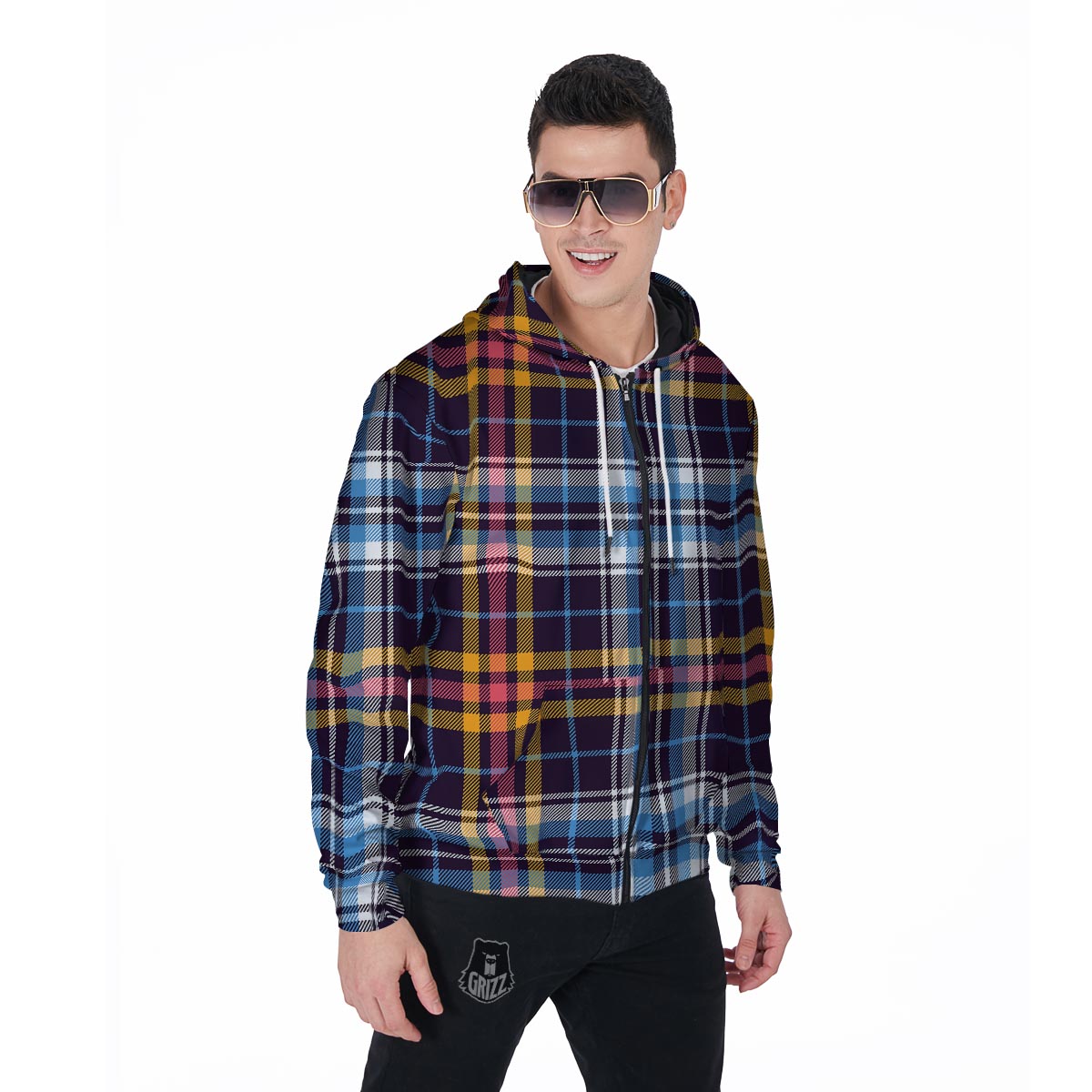 Tartan Plaid Men's Zip Up Hoodie-grizzshop