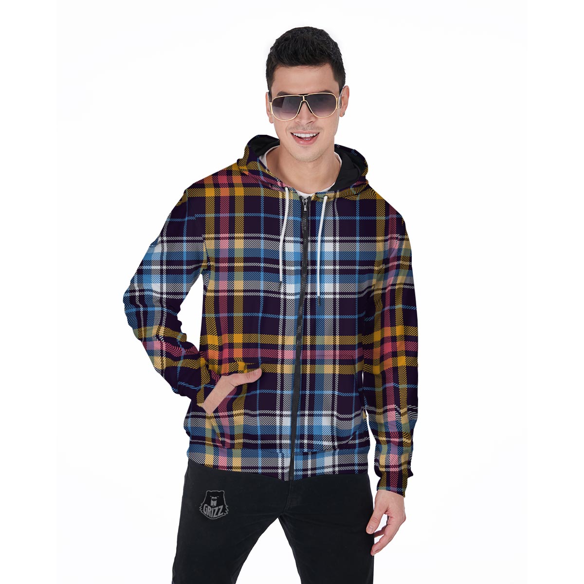 Tartan Plaid Men's Zip Up Hoodie-grizzshop