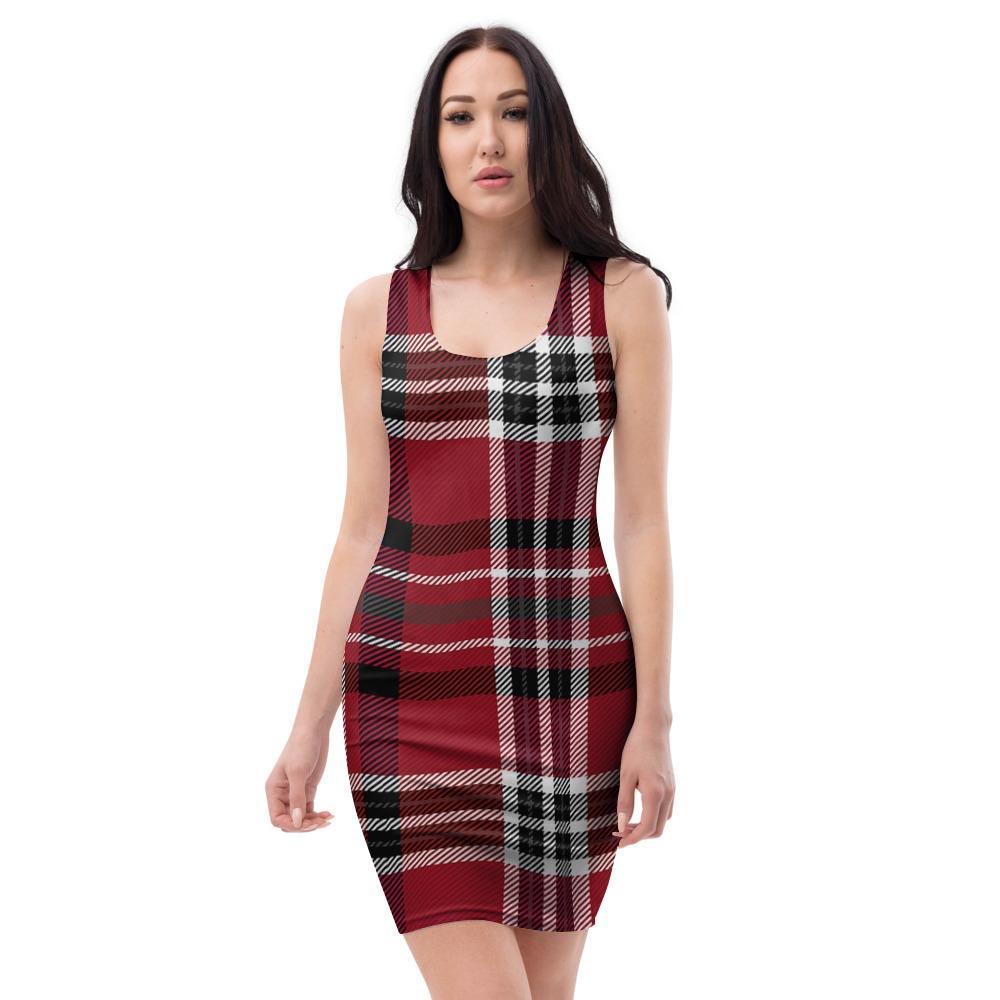 Tartan Plaid Print Bodycon Dress-grizzshop