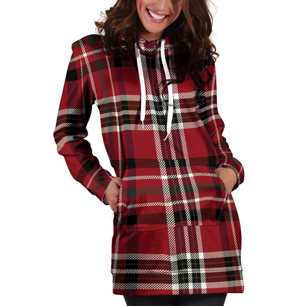 Tartan Plaid Print Hoodie Dress-grizzshop