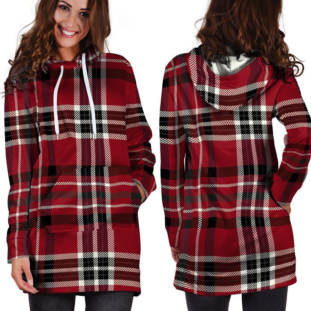 Tartan Plaid Print Hoodie Dress-grizzshop