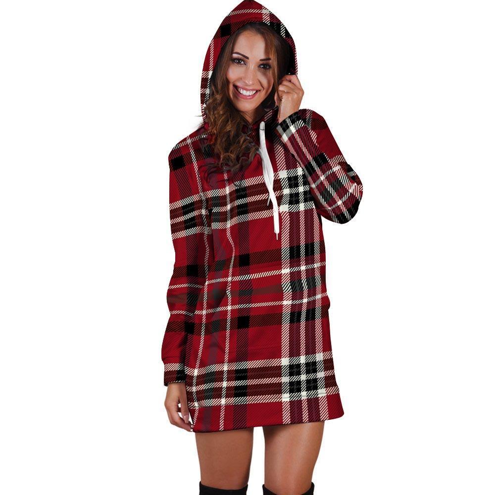 Tartan Plaid Print Hoodie Dress-grizzshop