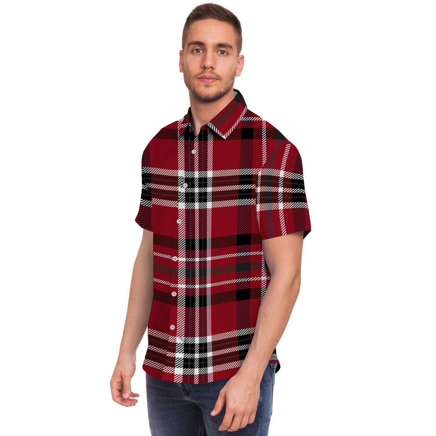 Tartan Plaid Print Men's Short Sleeve Shirt-grizzshop