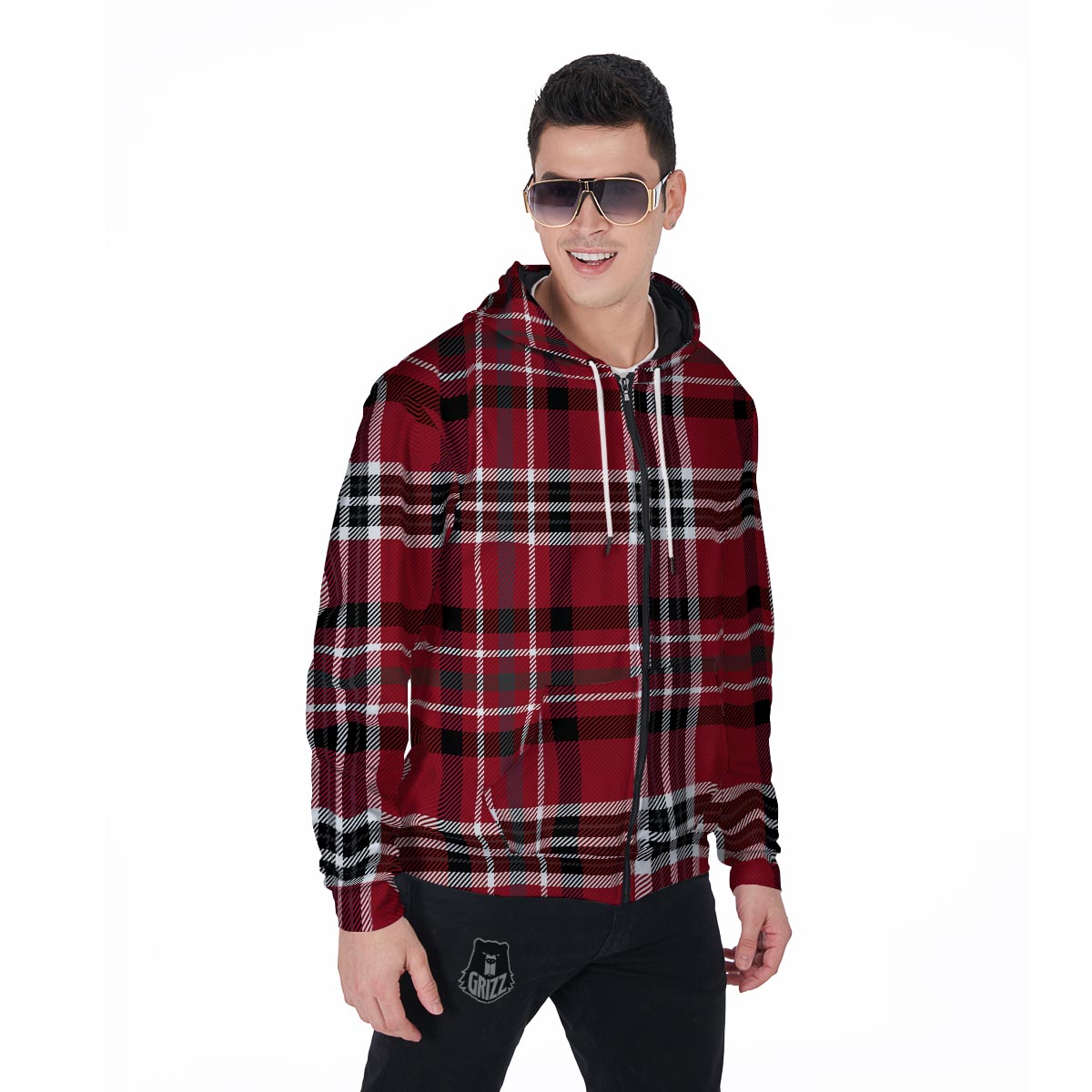 Tartan Plaid Print Men's Zip Up Hoodie-grizzshop