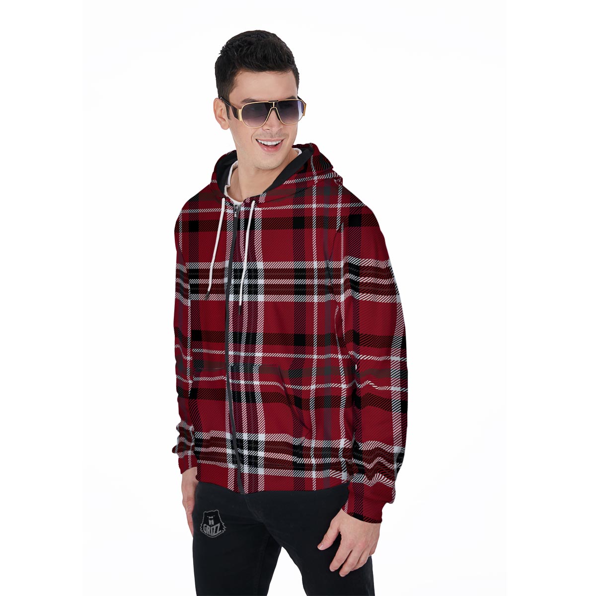 Tartan Plaid Print Men's Zip Up Hoodie-grizzshop