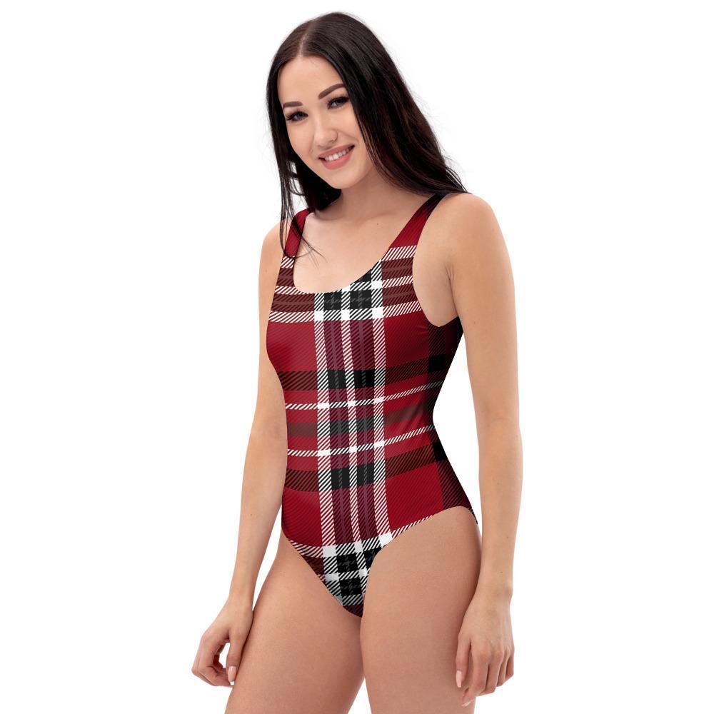 Tartan Plaid Print One Piece Swimsuite-grizzshop