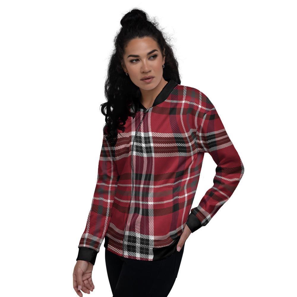 Tartan Plaid Print Women's Bomber Jacket-grizzshop