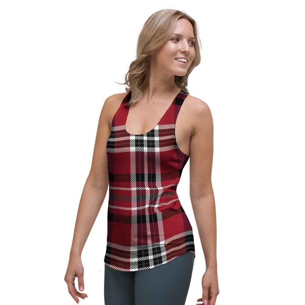 Tartan Plaid Print Women's Racerback Tank Top-grizzshop