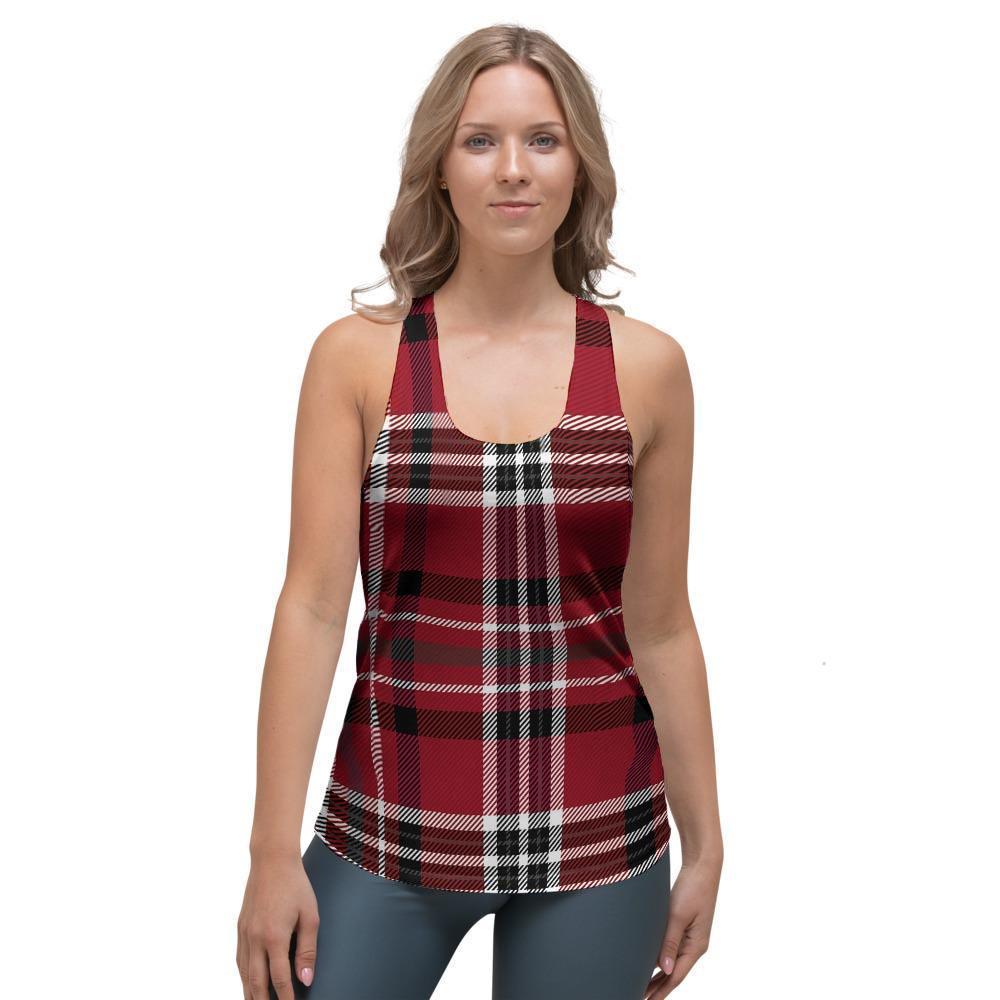 Tartan Plaid Print Women's Racerback Tank Top-grizzshop